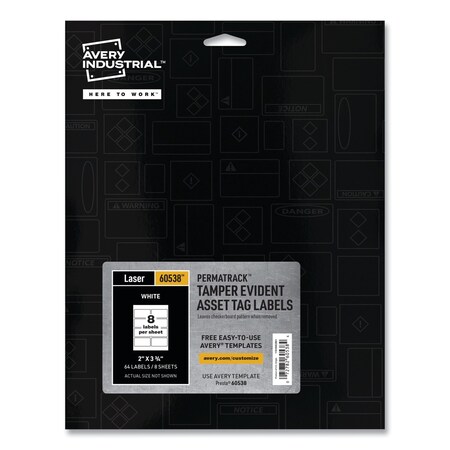 Avery PermaTrack Tamper-Evident Asset Tag Labels, Laser, 2x3.75, Wht, PK64 60538